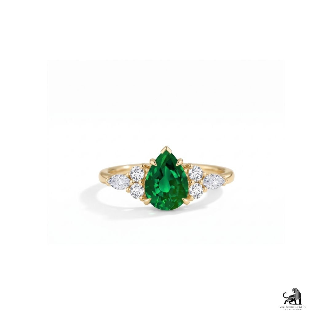 Seraphina Pear-Cut Green Gemstone Three-Stone Ring