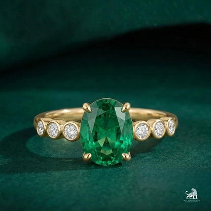 Emerald Oval-Cut Gemstone Bezel Accent Ring