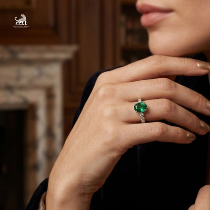 Emerald Oval-Cut Gemstone Bezel Accent Ring