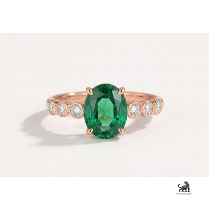 Emerald Oval-Cut Gemstone Bezel Accent Ring
