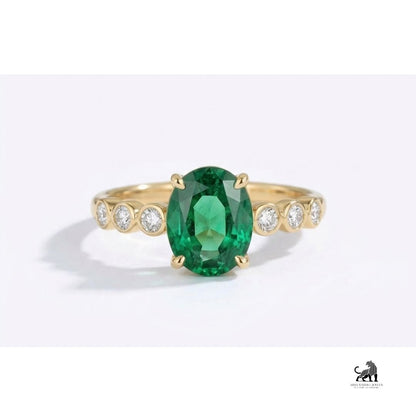 Emerald Oval-Cut Gemstone Bezel Accent Ring