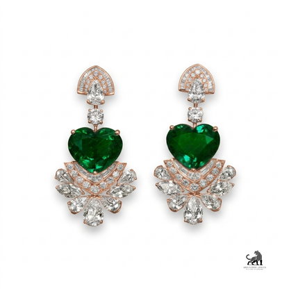 Emerald Heart-Cut Diamond Floral Drop Earrings