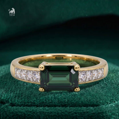 Emerald-Cut Green Gemstone Diamond Accent Ring