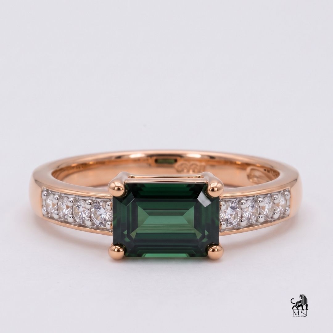 Emerald-Cut Green Gemstone Diamond Accent Ring