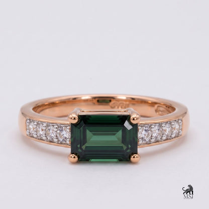 Emerald-Cut Green Gemstone Diamond Accent Ring