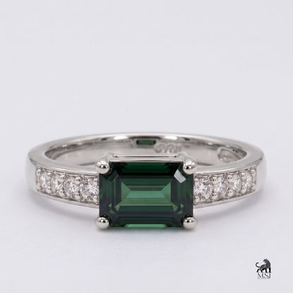 Emerald-Cut Green Gemstone Diamond Accent Ring