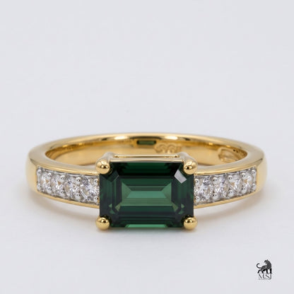 Emerald-Cut Green Gemstone Diamond Accent Ring