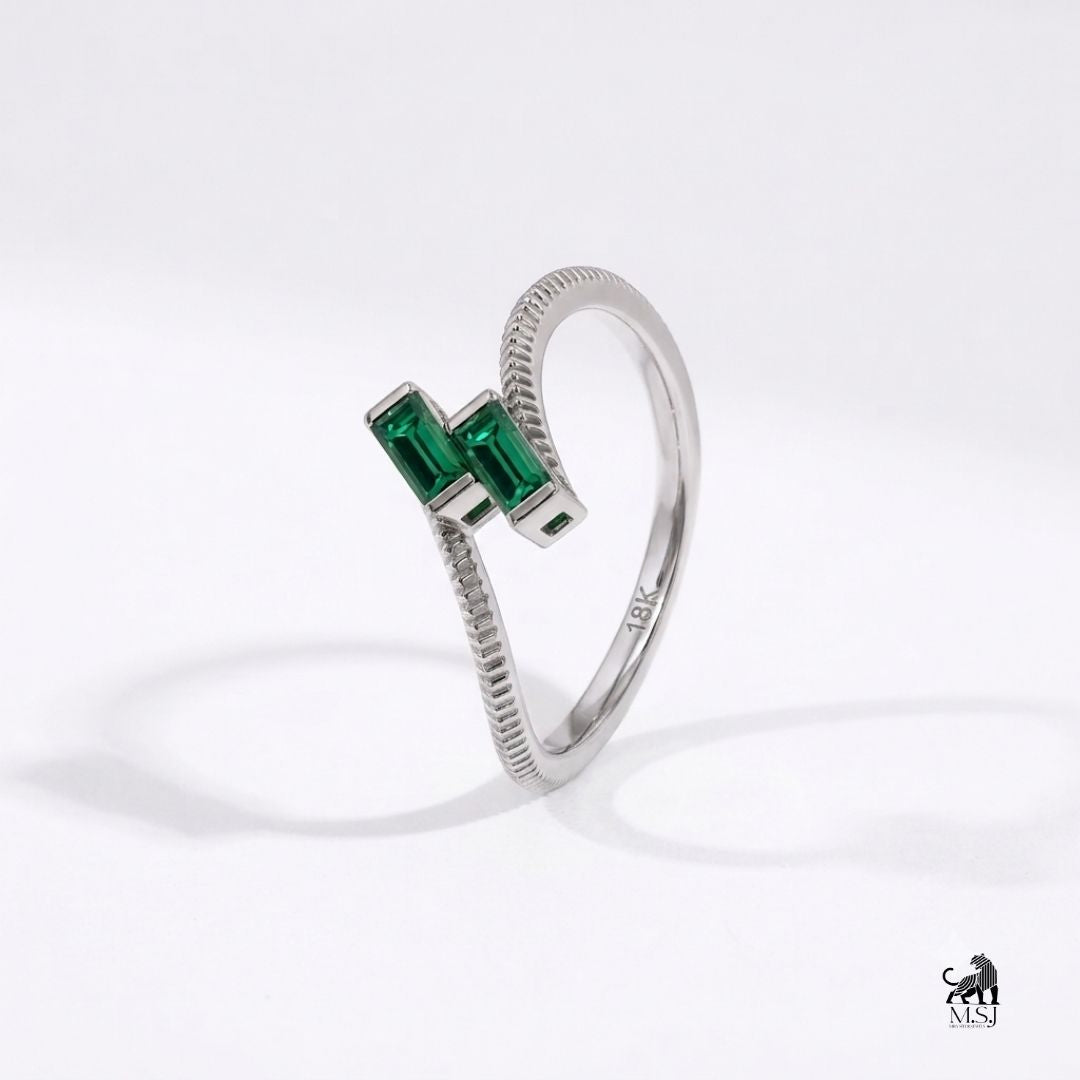 Emerald Baguette Open-Bypass Gold Statement Ring