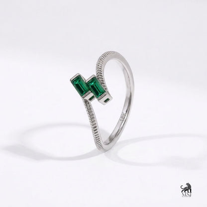 Emerald Baguette Open-Bypass Gold Statement Ring