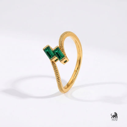 Emerald Baguette Open-Bypass Gold Statement Ring