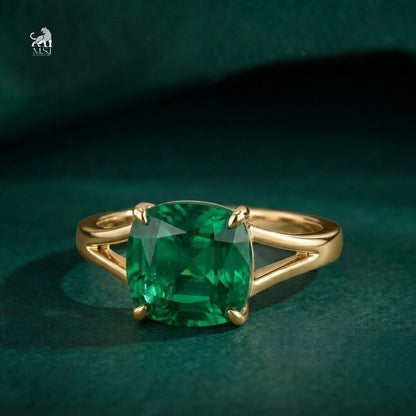 Emerald Cushion-Cut Solitaire Statement Ring