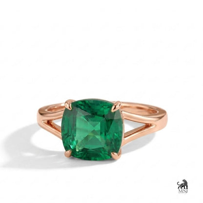 Emerald Cushion-Cut Solitaire Statement Ring