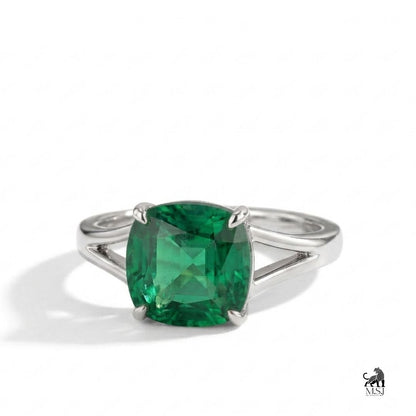 Emerald Cushion-Cut Solitaire Statement Ring