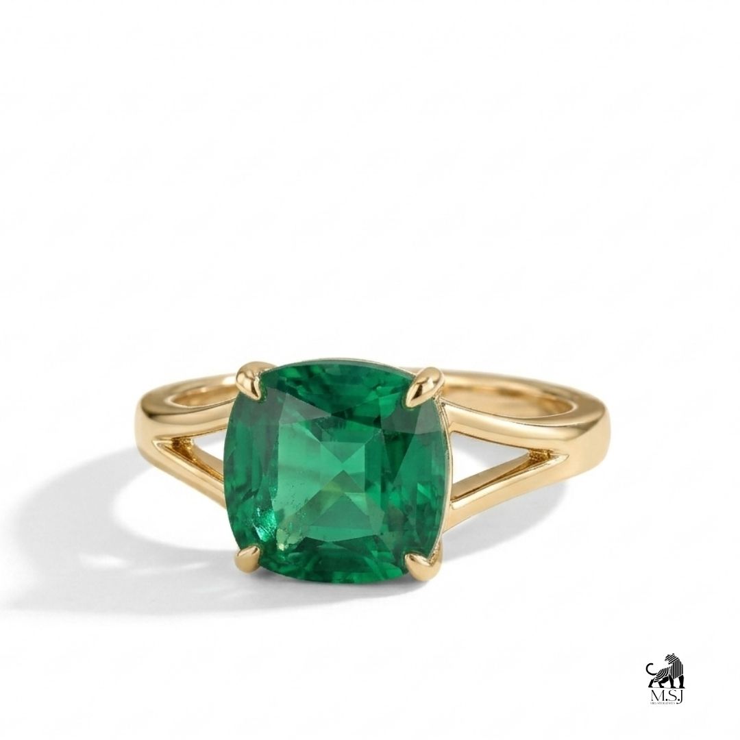 Emerald Cushion-Cut Solitaire Statement Ring