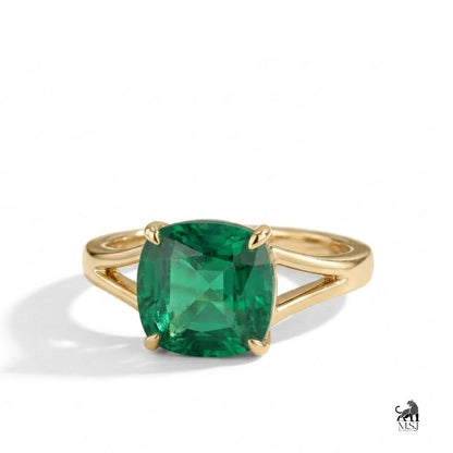 Emerald Cushion-Cut Solitaire Statement Ring