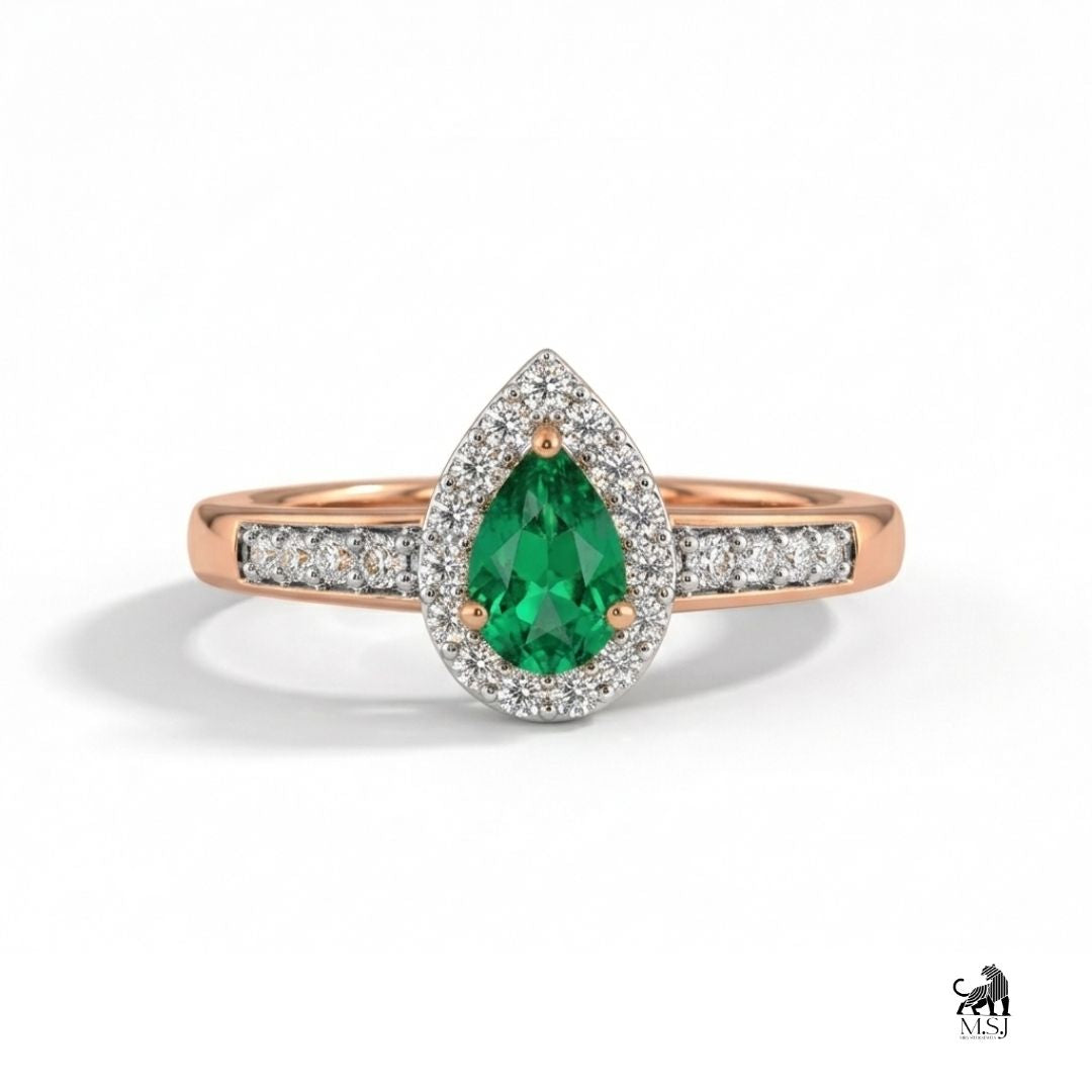 Emerald Pear-Cut Halo Diamond Engagement Ring