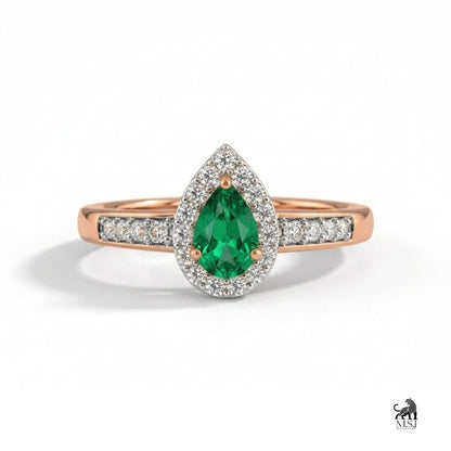 Emerald Pear-Cut Halo Diamond Engagement Ring