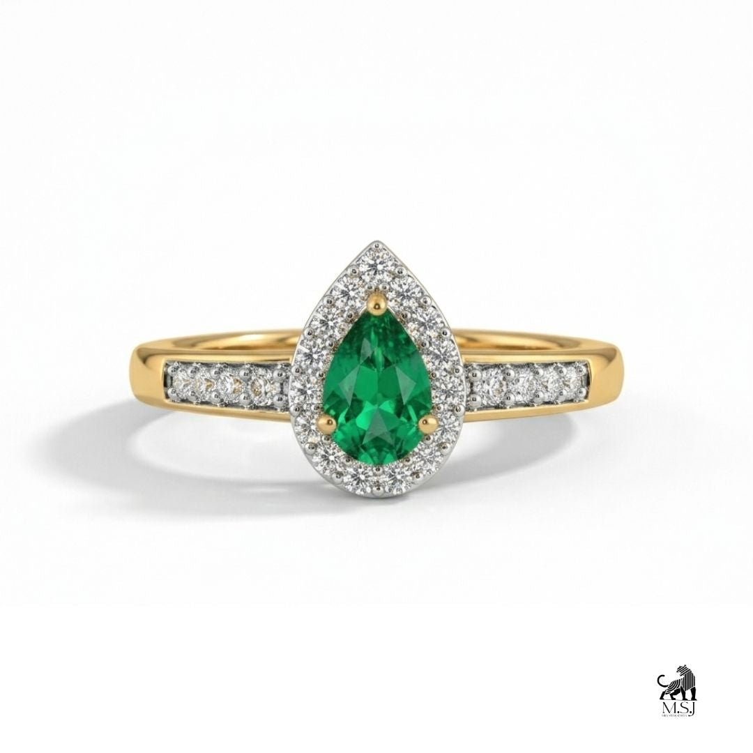 Emerald Pear-Cut Halo Diamond Engagement Ring
