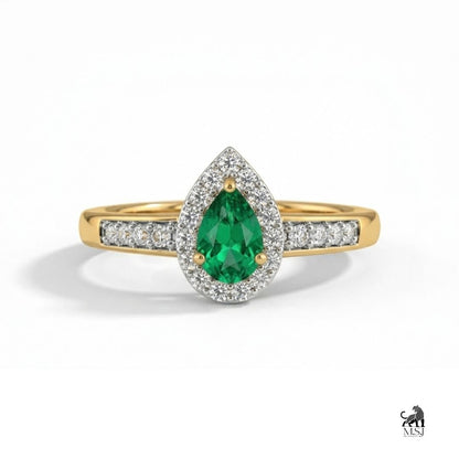 Emerald Pear-Cut Halo Diamond Engagement Ring
