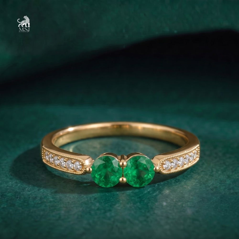 Emerald Twin-Stone Diamond Accent Ring