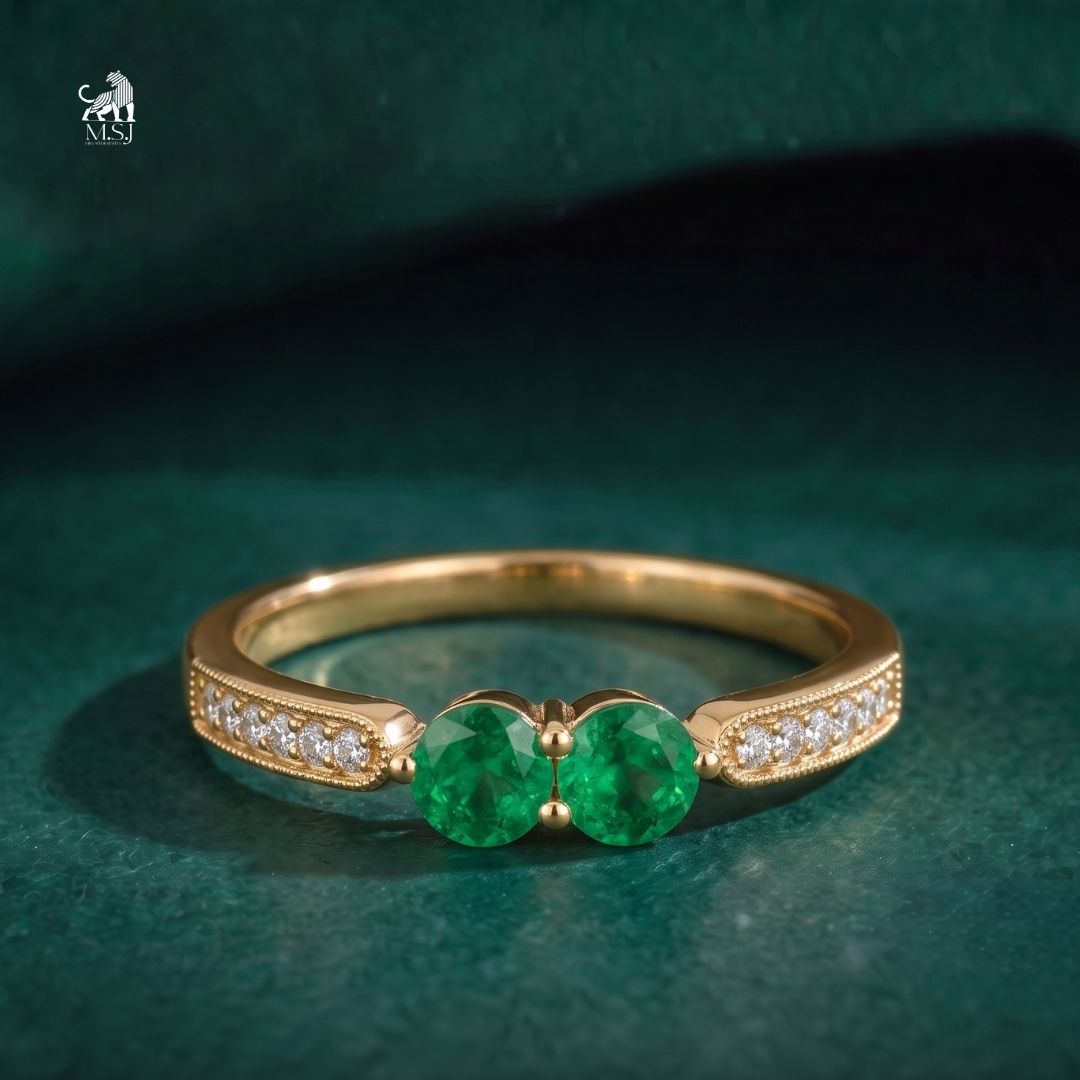 Emerald Twin-Stone Diamond Accent Ring