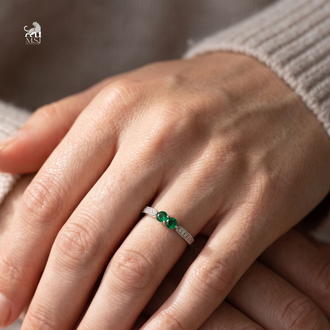 Emerald Twin-Stone Diamond Accent Ring
