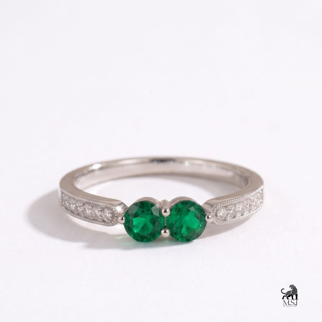 Emerald Twin-Stone Diamond Accent Ring