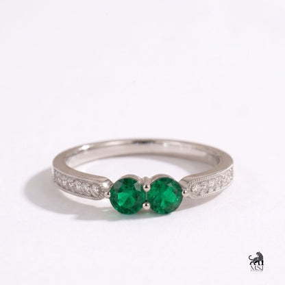 Emerald Twin-Stone Diamond Accent Ring