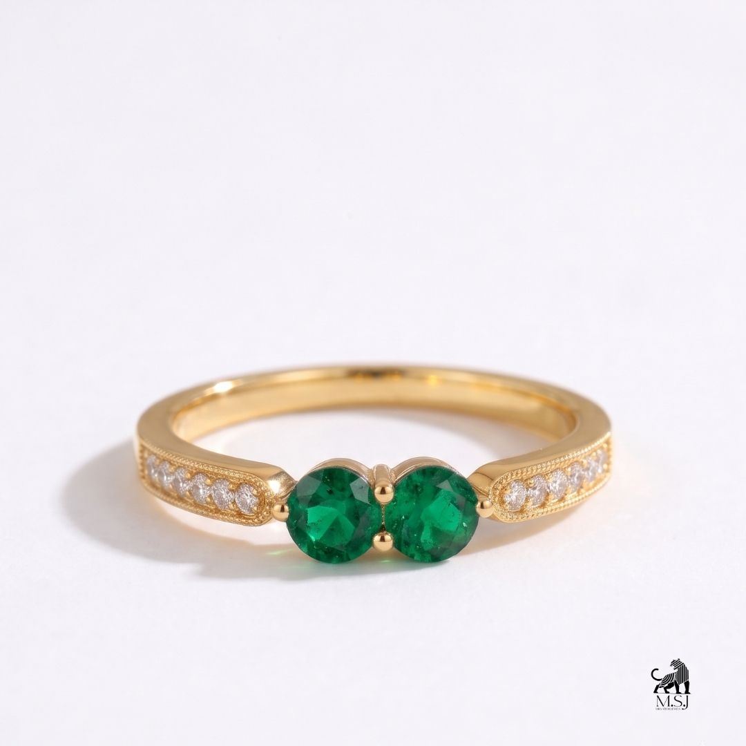 Emerald Twin-Stone Diamond Accent Ring