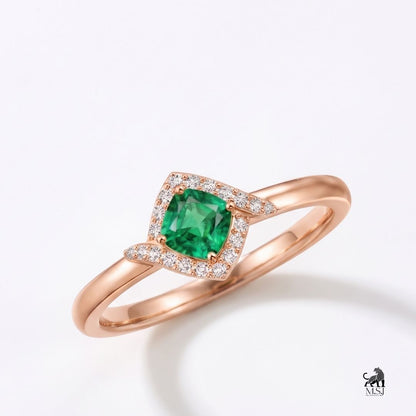 Emerald Cushion-Cut Gemstone Halo Ring
