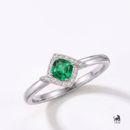 Emerald Cushion-Cut Gemstone Halo Ring