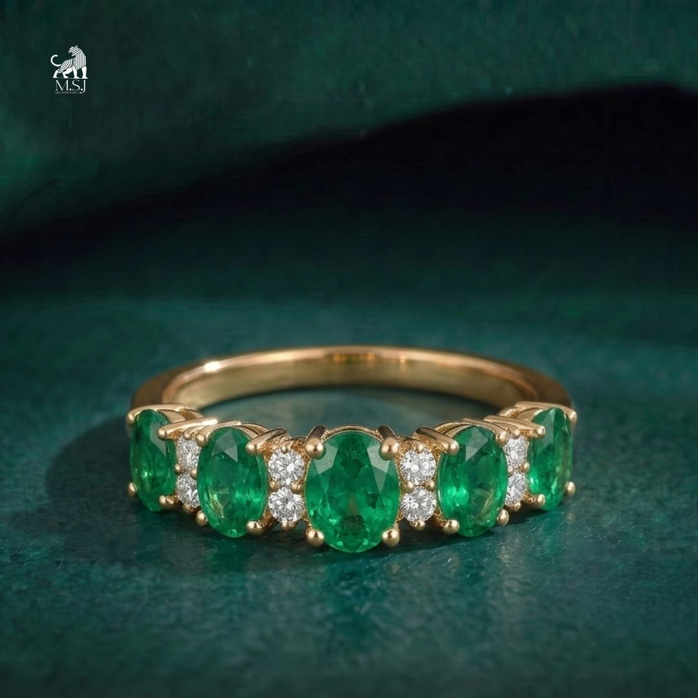 Emerald Oval Multi-Stone Gemstone Ring