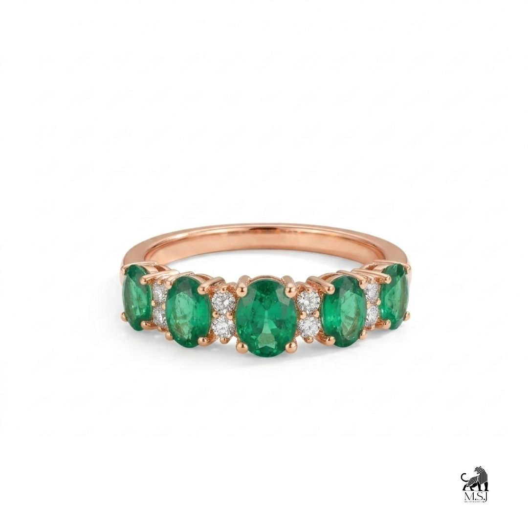 Emerald Oval Multi-Stone Gemstone Ring