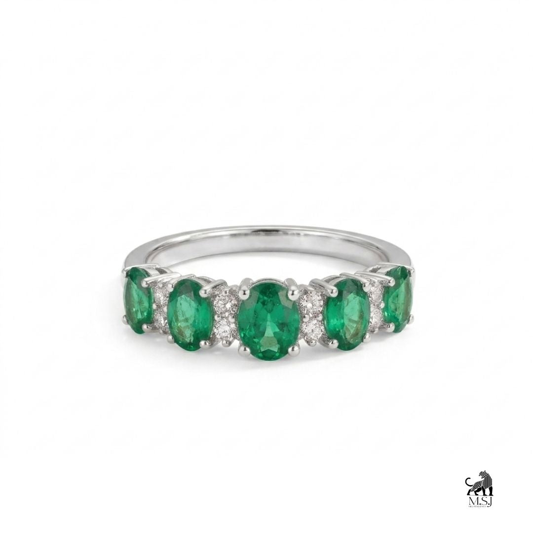 Emerald Oval Multi-Stone Gemstone Ring