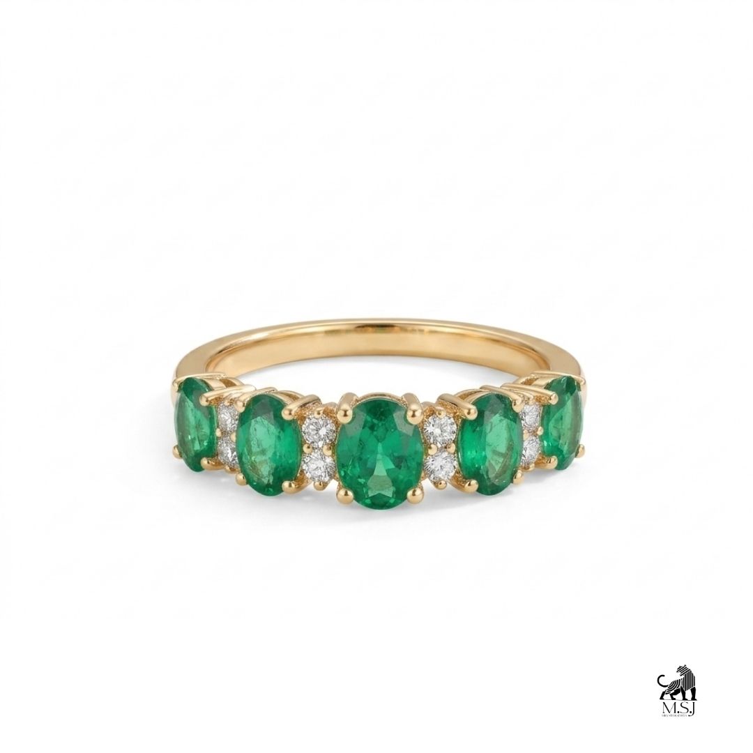 Emerald Oval Multi-Stone Gemstone Ring