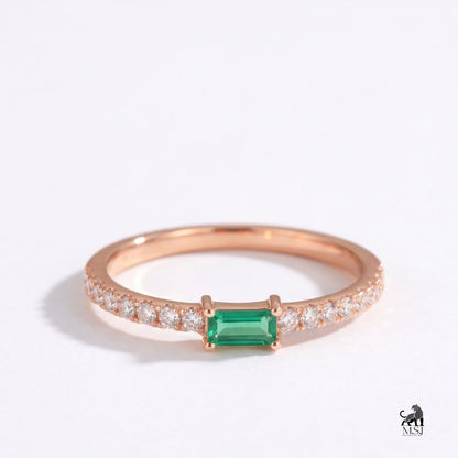 Emerald Baguette-Cut Gemstone Diamond Accent Ring