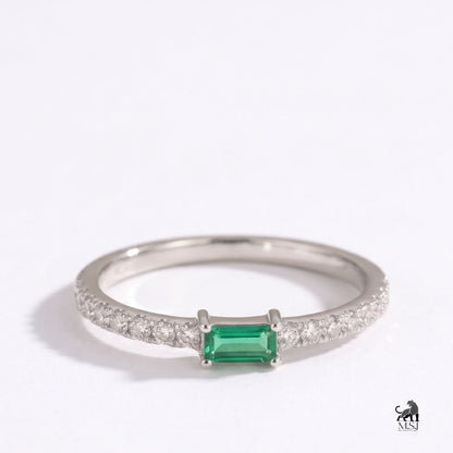 Emerald Baguette-Cut Gemstone Diamond Accent Ring