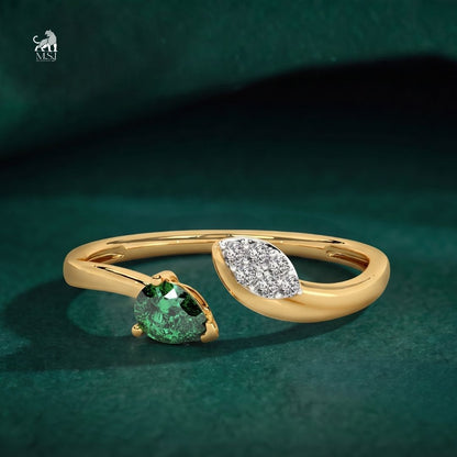 Emerald Pear-Cut Gemstone and Diamond Bypass Ring