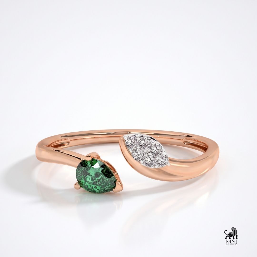 Emerald Pear-Cut Gemstone and Diamond Bypass Ring