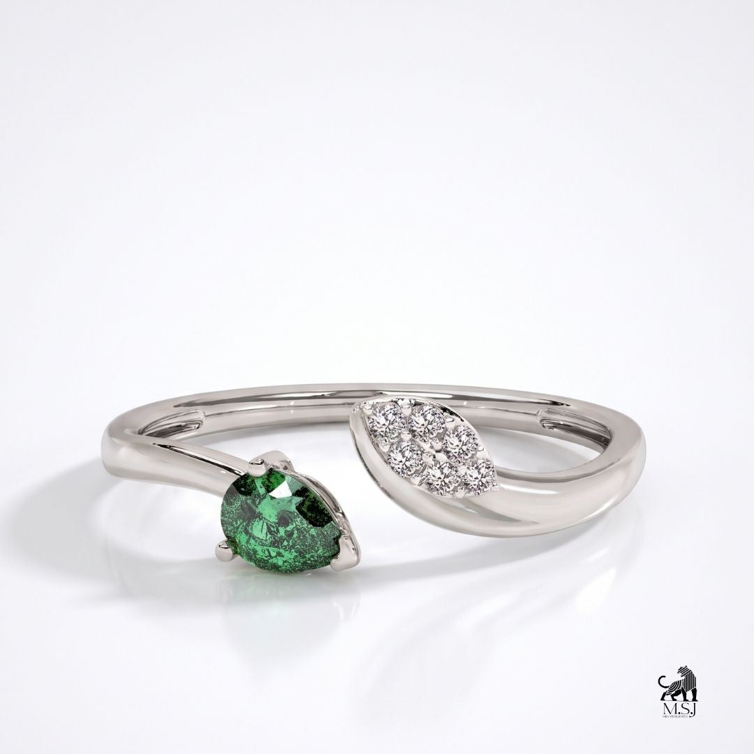 Emerald Pear-Cut Gemstone and Diamond Bypass Ring