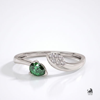 Emerald Pear-Cut Gemstone and Diamond Bypass Ring