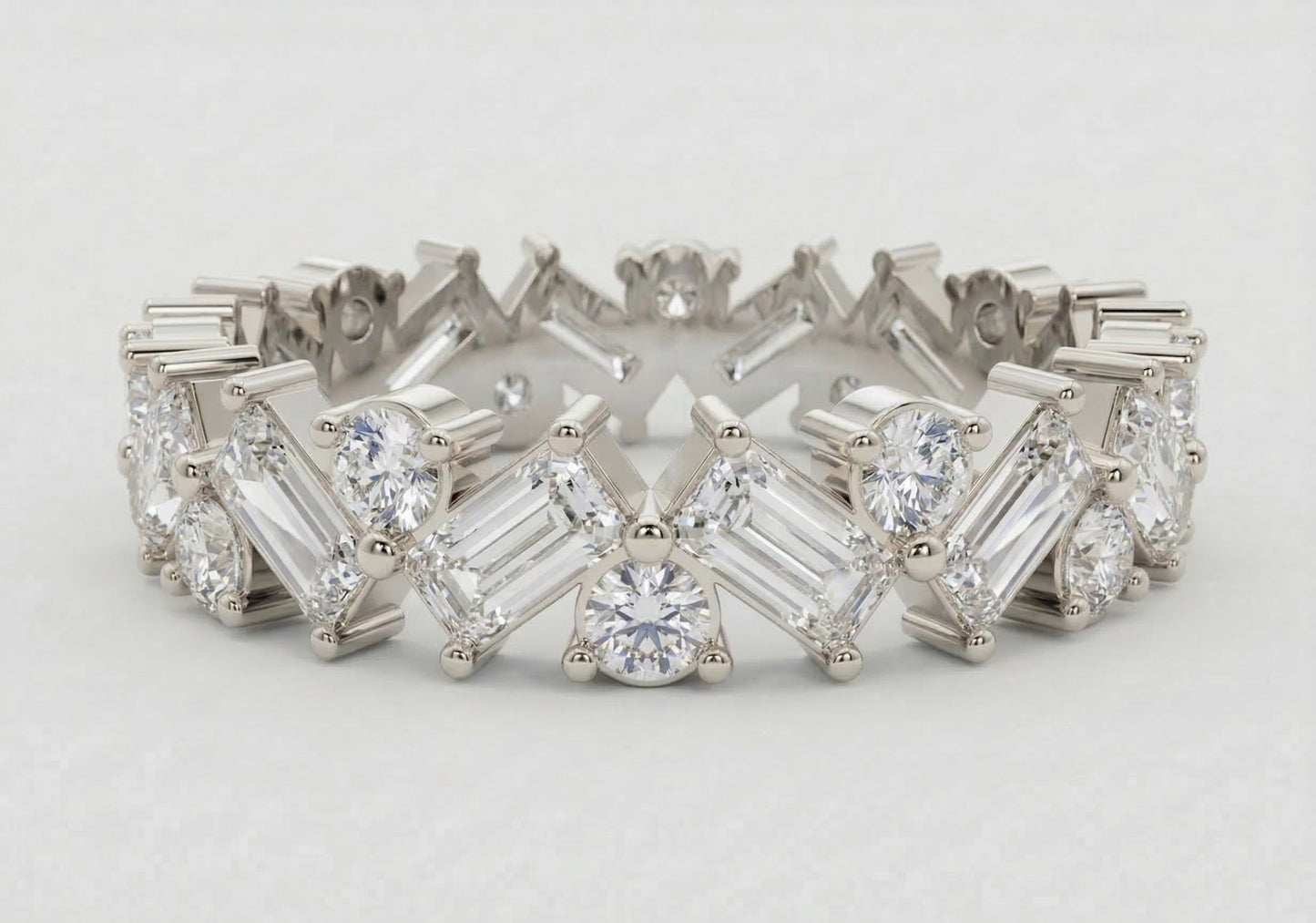 Alternating Round & Baguette Zig-Zag Eternity Band