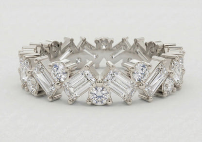 Alternating Round & Baguette Zig-Zag Eternity Band