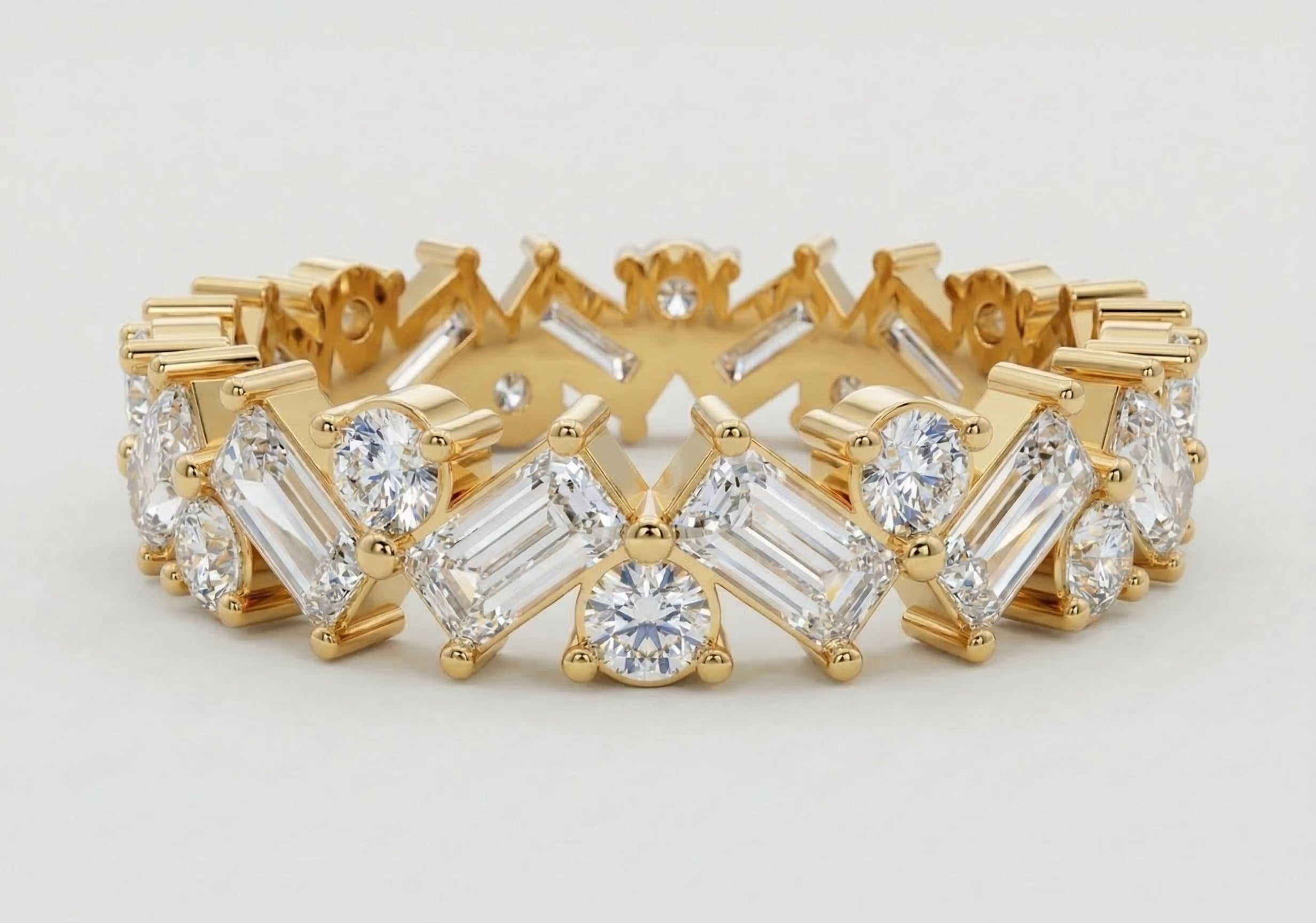 Alternating Round & Baguette Zig-Zag Eternity Band