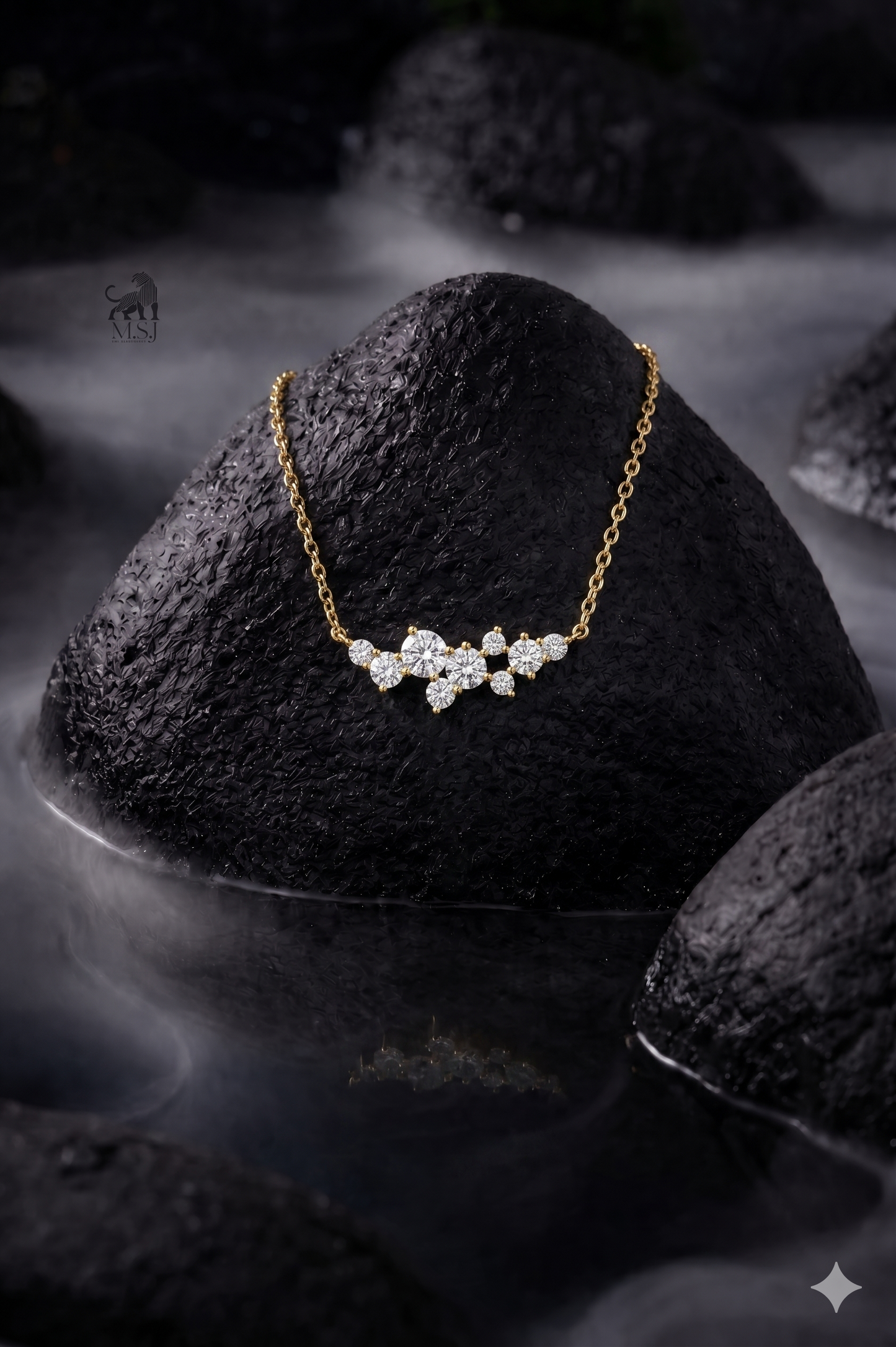 Celestia Diamond Cluster Bar Necklace