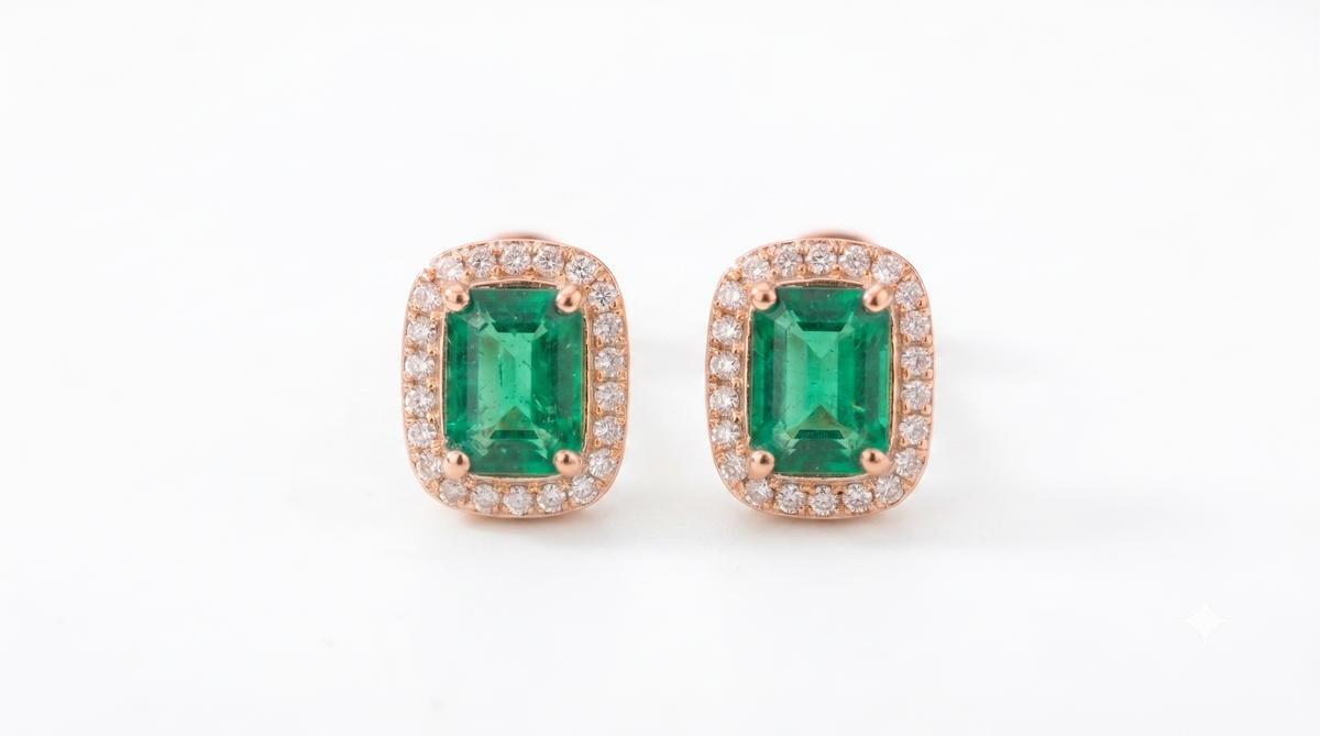 Aurelia Emerald Green Halo Stud Earrings