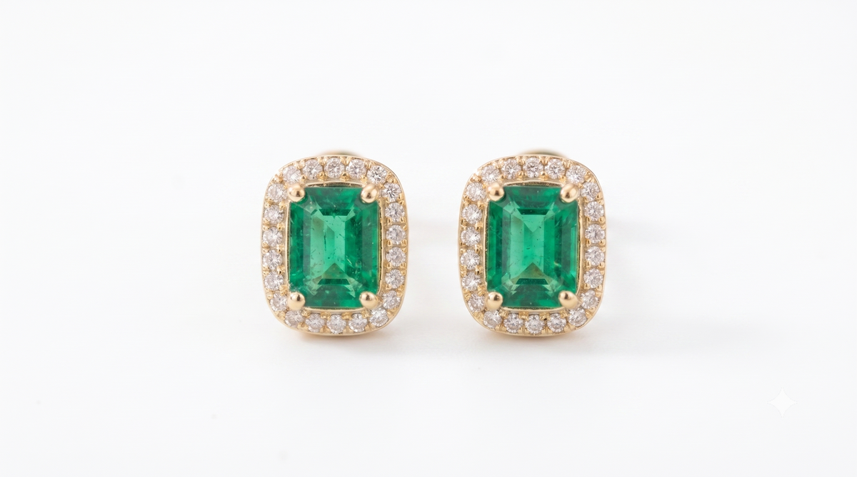 Aurelia Emerald Green Halo Stud Earrings