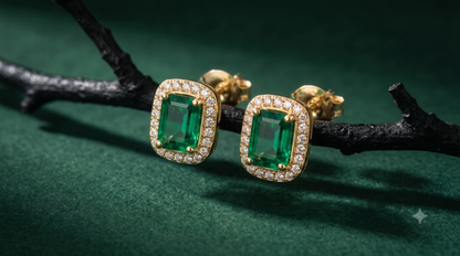 Aurelia Emerald Green Halo Stud Earrings