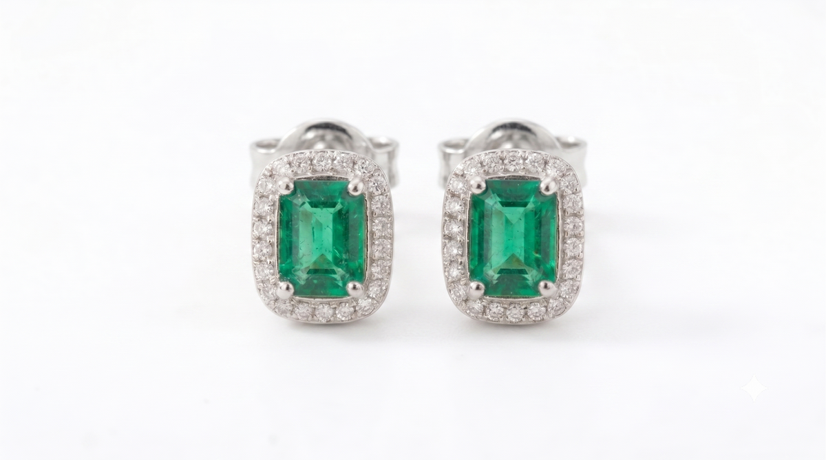 Aurelia Emerald Green Halo Stud Earrings