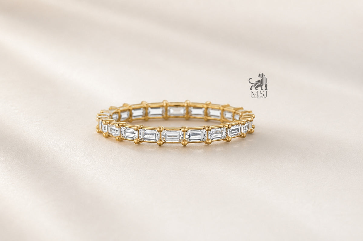 Emerald Cut Diamond Eternity Band in yellow gold
